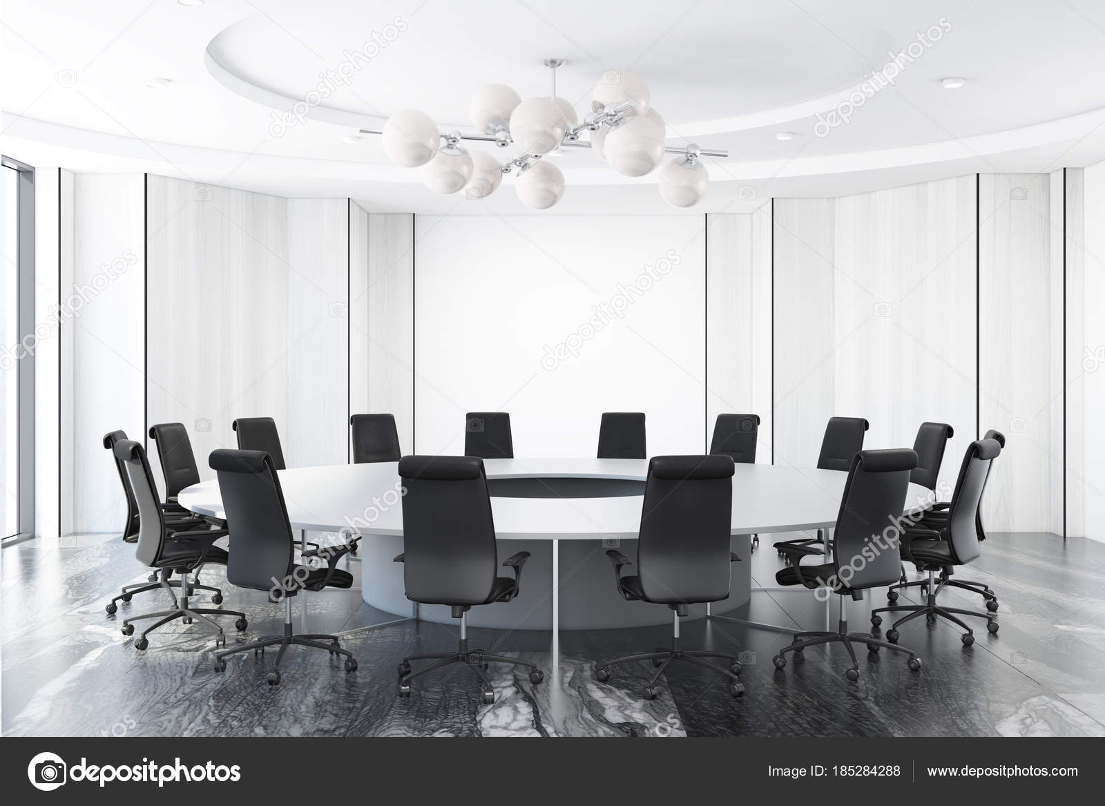 White Meeting Room Round Table Stock Photo