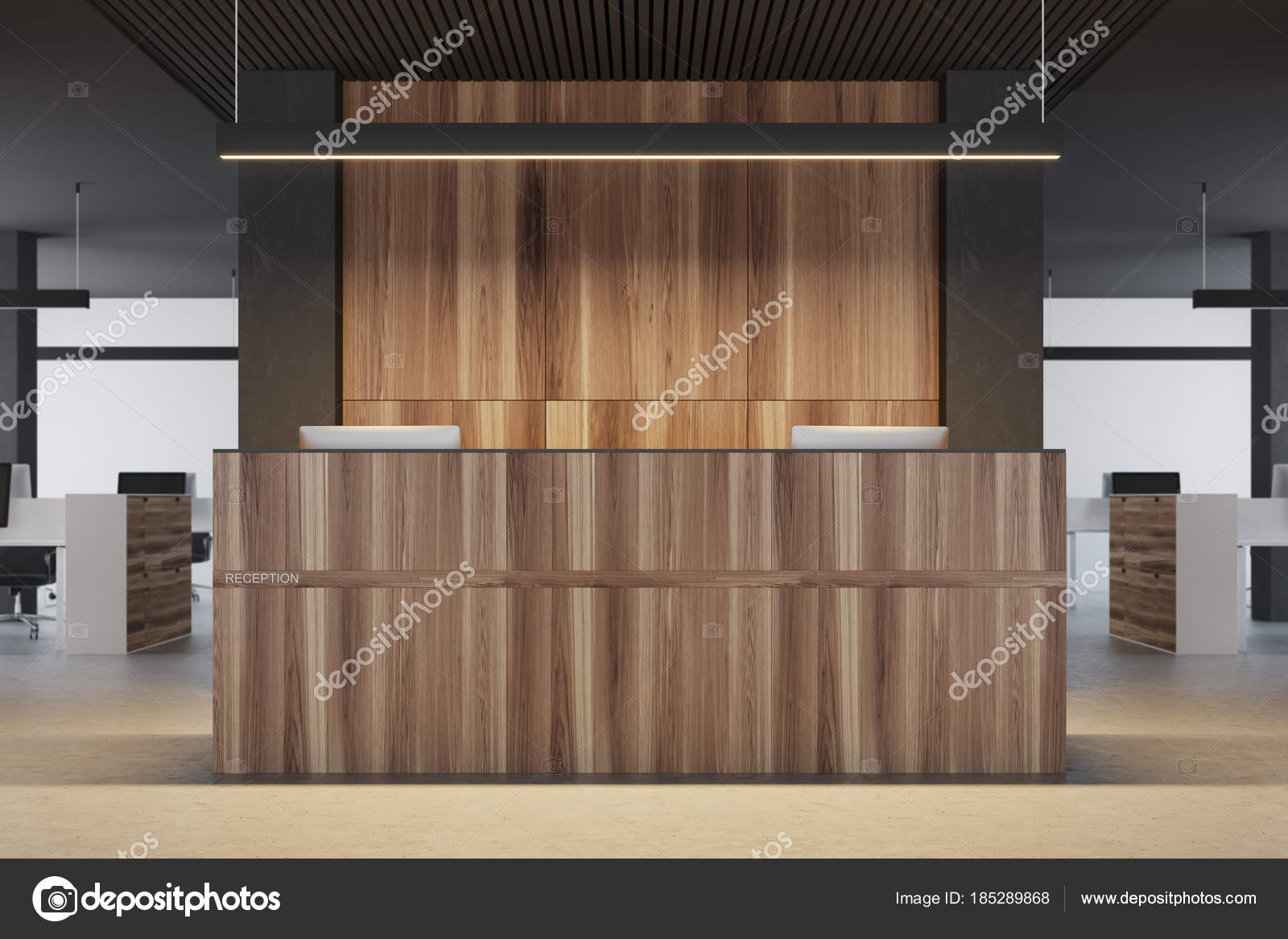 Wood and black office reception close up Stock Photo by ©denisismagilov  185289868