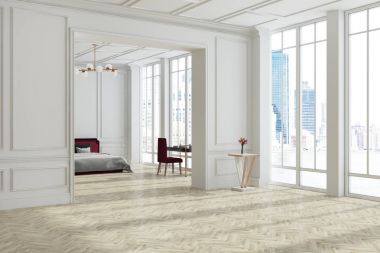 Beyaz panoramik yatak odası iç