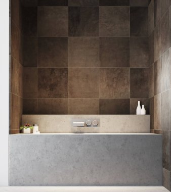 Karanlık döşenmiş banyo iç, bir küvet