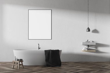 Beyaz banyo iç, yuvarlak küvet, poster