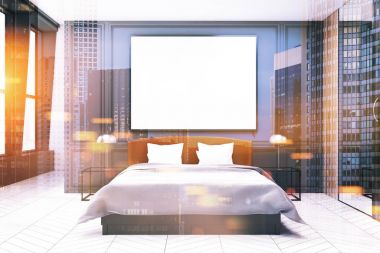 Şık yatak odası iç, gri tonlu