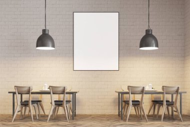 Beyaz tuğla kafe iç yakın kadar poster