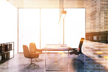 Panoramik ahşap duvar CEO'su office tonda