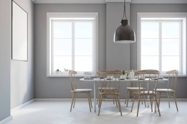 Gri yemek odası iç, poster, yan görünüm