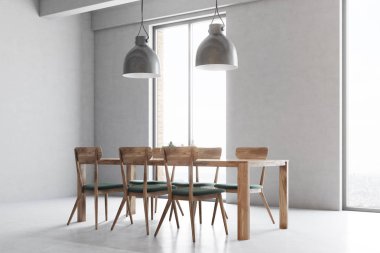 Gri ve ahşap sandalye, windows ile ahşap masa