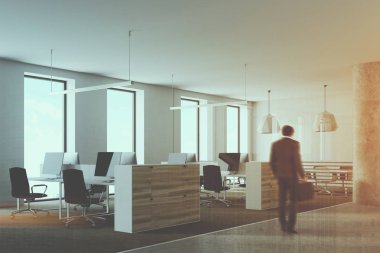 Ahşap ve beyaz loft office köşe tonda