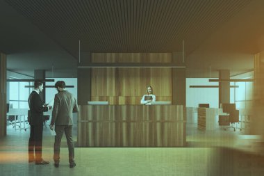 Ahşap ve siyah ofis Resepsiyon tonda