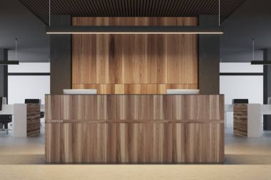 Ahşap ve siyah ofis Resepsiyon yakın çekim