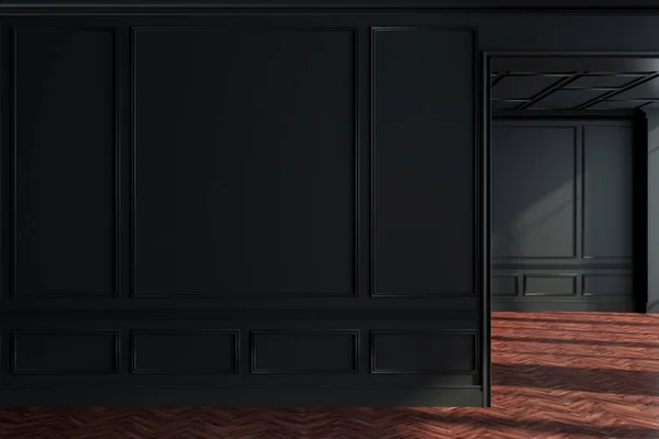 Чорний порожній інтер'єр кімнати, дерев'яна підлога, стіна — стокове фото