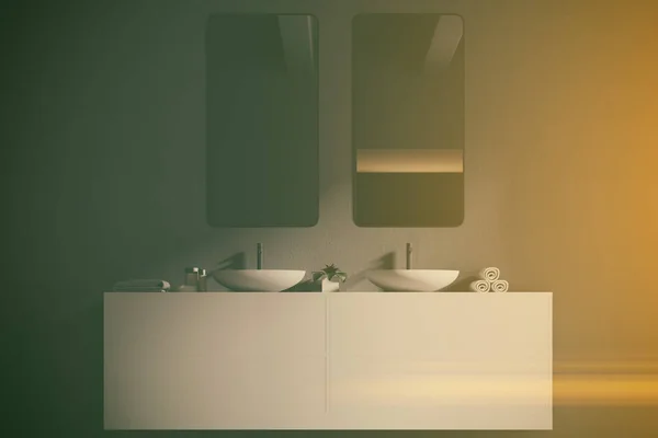 Szafka podumywalkowa Biały zlew w łazience szary stonowana — Zdjęcie stockowe
