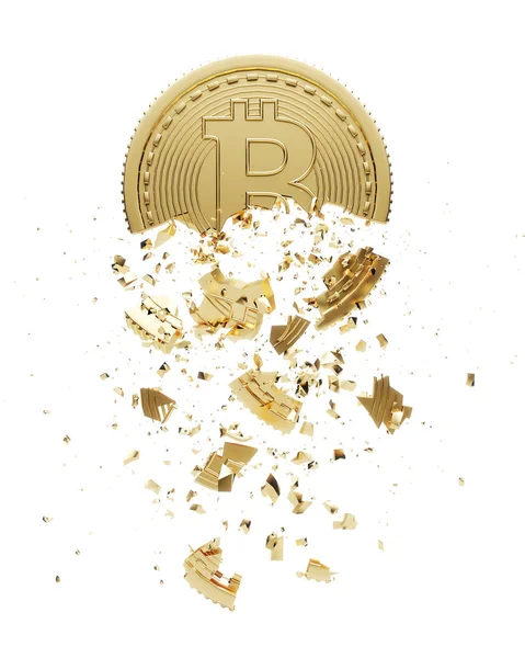Bitcoin colapso, fundo branco — Fotografia de Stock