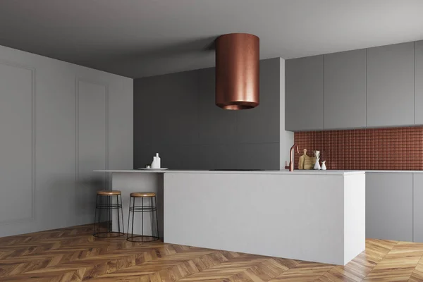 Grå och brons kök, bänkskivor i grå sida — Stockfoto
