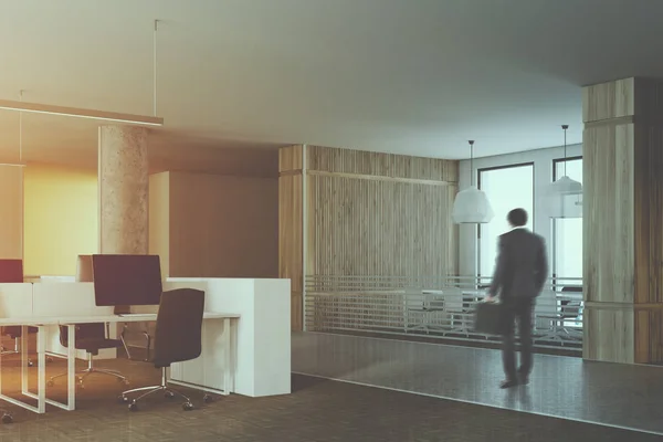 Computers in open space office side toned — Stock Photo, Image