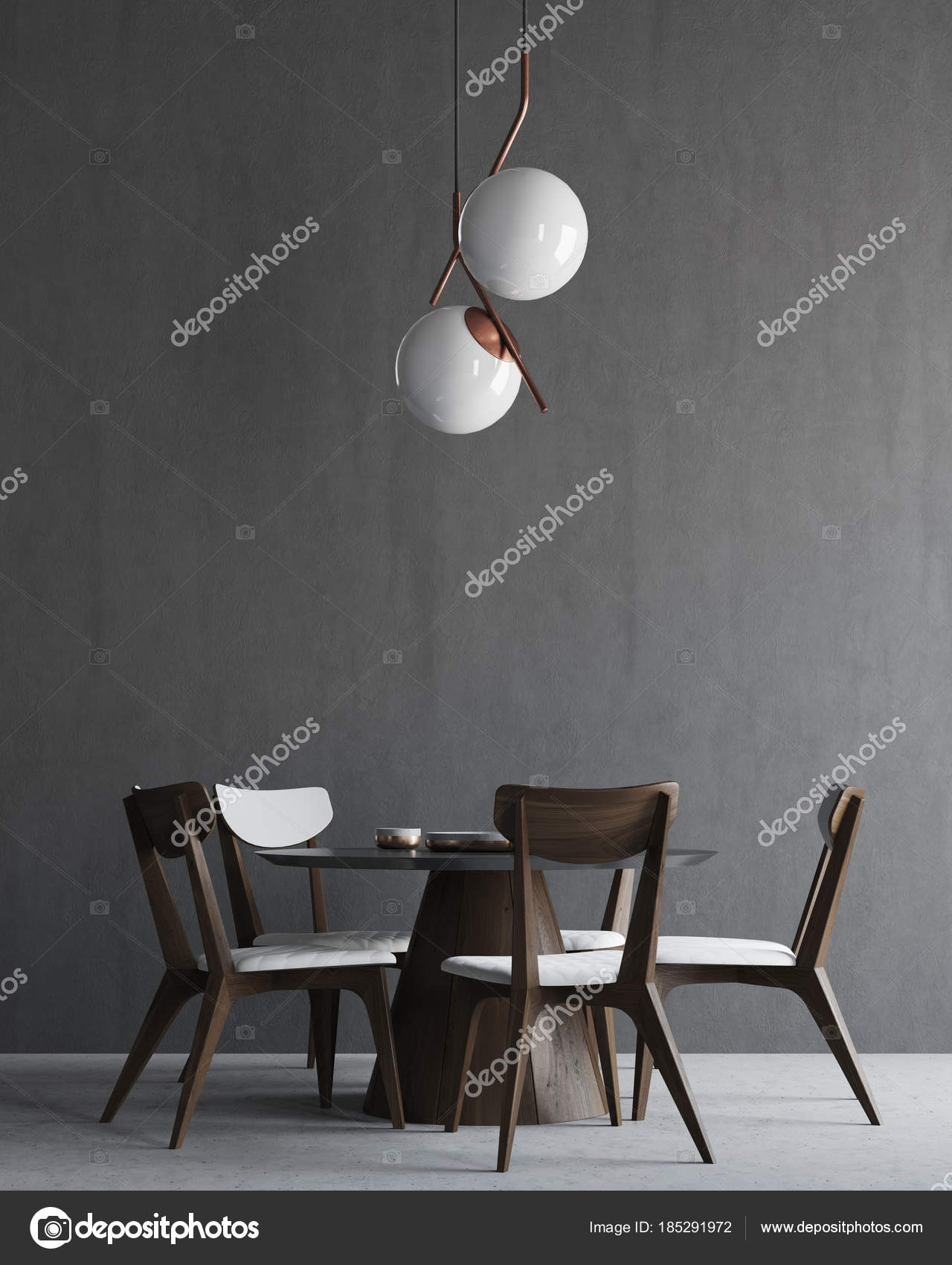 Grau Und Holz Minimalistisch Esszimmer Interieur Stockfoto