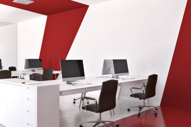Kırmızı ve beyaz modern ofis köşe