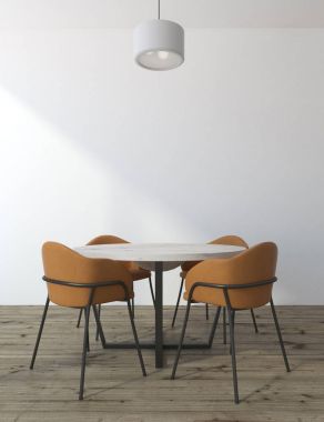 Beyaz minimalist yemek odası iç