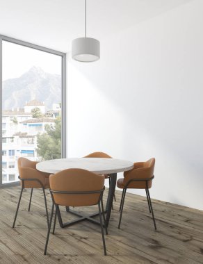 Beyaz minimalist yemek odası köşe