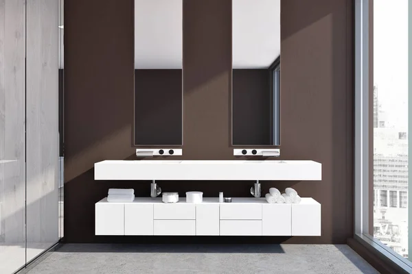 Beyaz çift lavabo vanity birimi — Stok fotoğraf