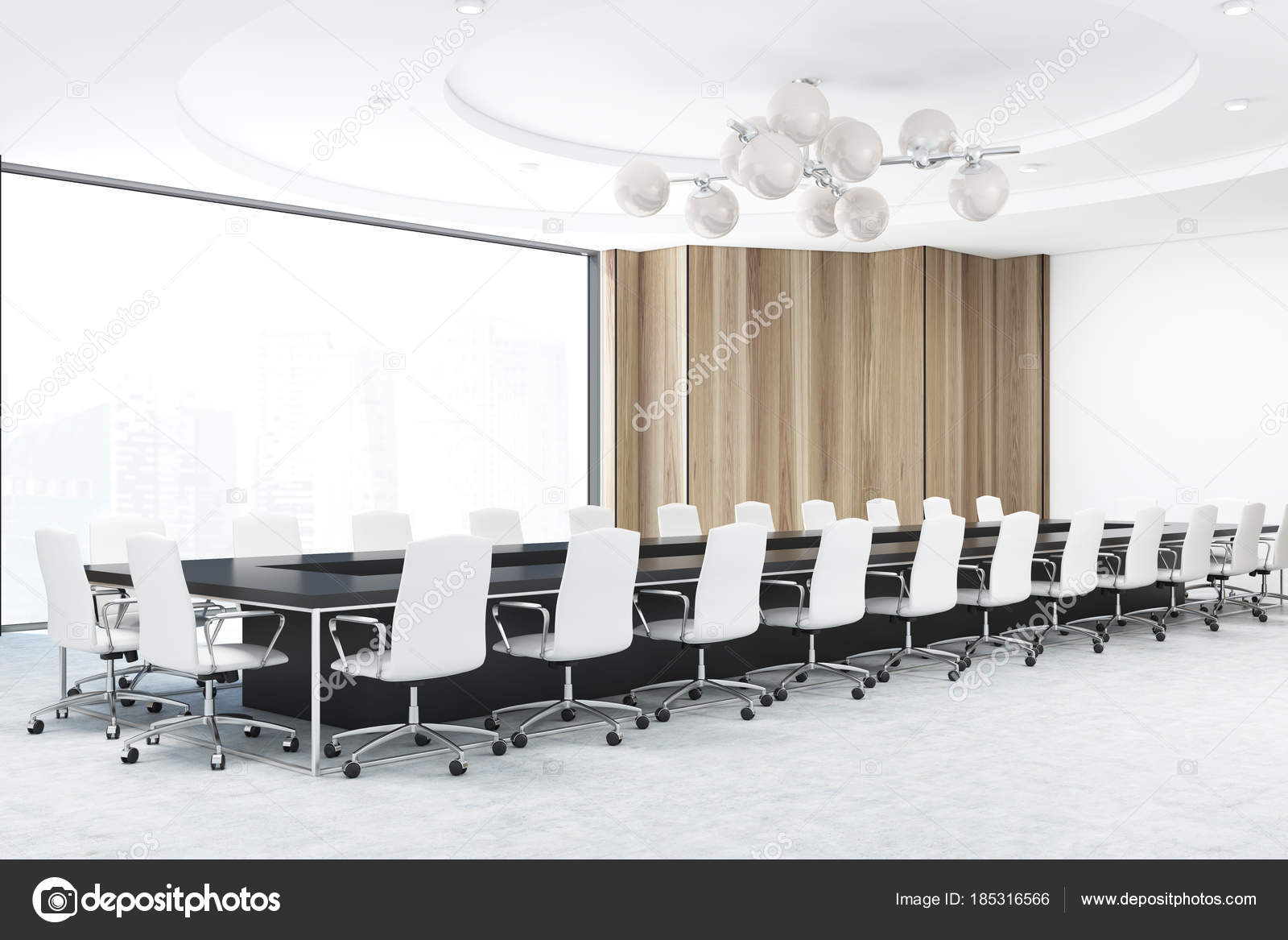 Panoramic Wooden Meeting Room White Chairs Stock Photo Panoramic Wooden Meeting Room White Chairs Stock Photo