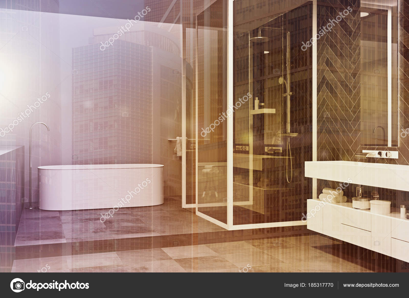 Esquina gris, cuarto de baño con suelo de baldosa entonado — Fotos ... Esquina gris, cuarto de baño con suelo de baldosa entonado — Fotos ...