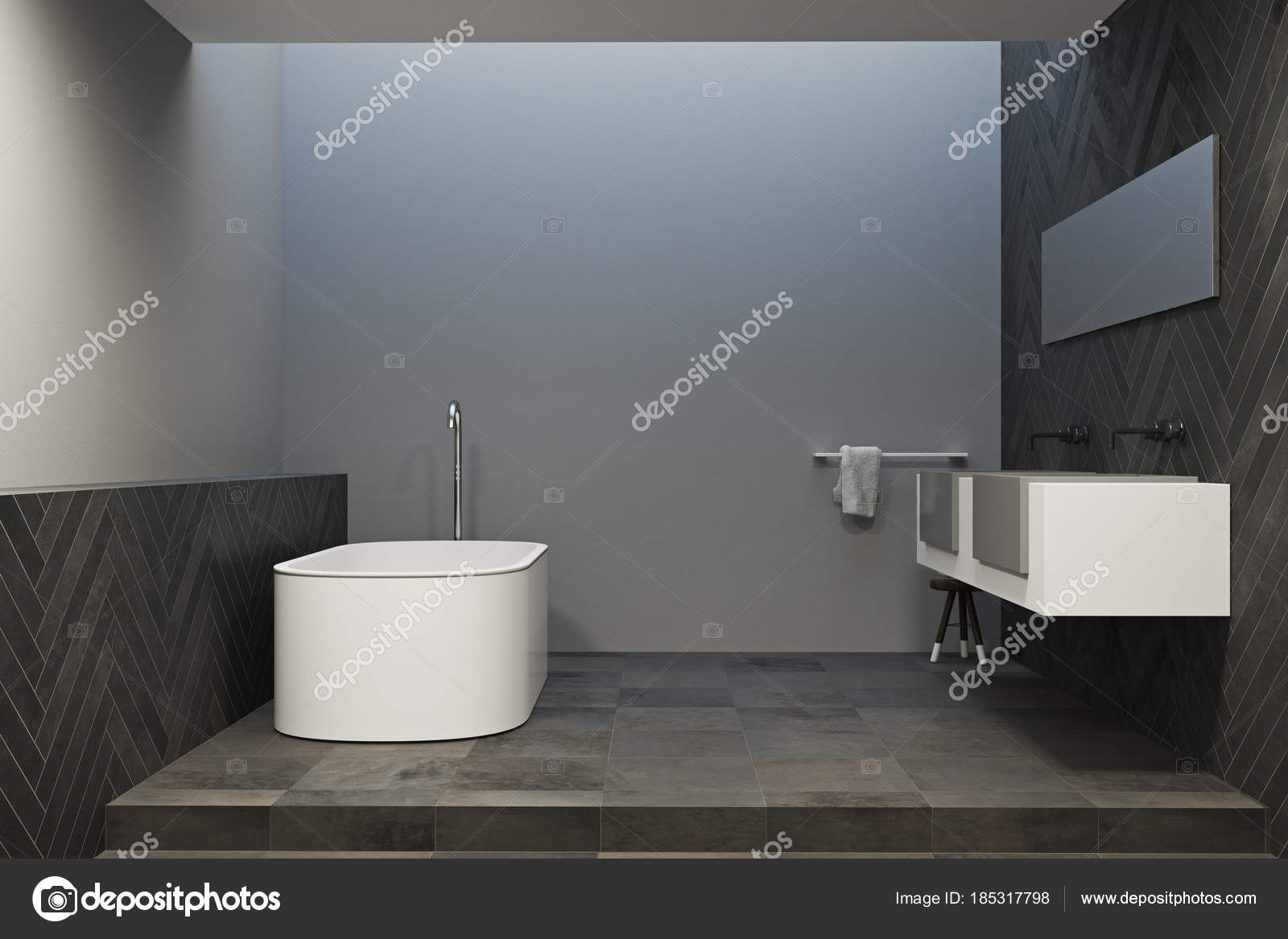 Interior de un baño gris con piso de mármol — Foto de stock