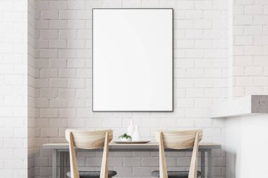 Bir beyaz tuğla kafede poster