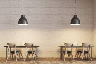 Beyaz tuğla kafe iç yakın çekim