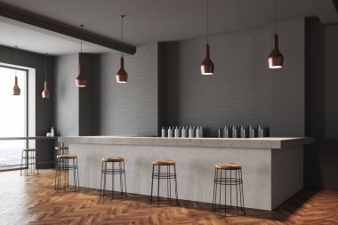 Gri duvar bar ve kafe, yan görünüm