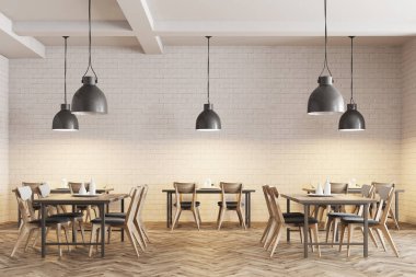 Beyaz tuğla kafe iç