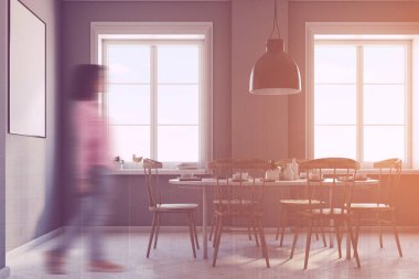 Yemek odası iç, poster, yan gri tonlu