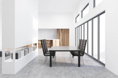 Beyaz yemek odası, beton zemin