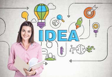 Genç kadın, boşaltmak, fikir gülümseyen