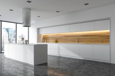 Beyaz ve ahşap mutfak köşe