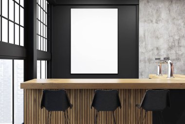 Çatı bar köşe, siyah duvarlar, poster