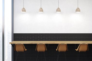 Beyaz ve siyah tuğla modern bar