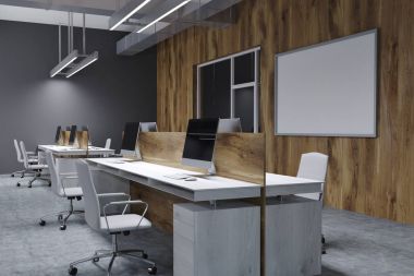 Ahşap ve gri ofis köşesi, poster