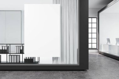 Beyaz, cam Aç Uzay ofis, beton yakın