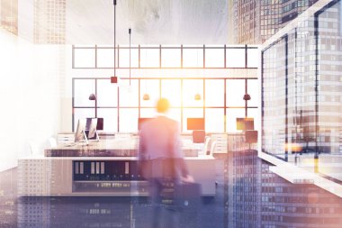 Açık alan office, poster ve tonda bookshelf