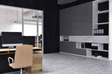 Siyah duvar açık alan office köşe, kitaplık