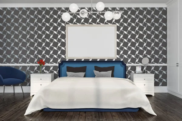 Black pattern bedroom interior, poster