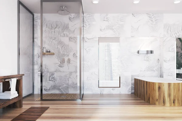 Moderne badkamer met een houten badkuip — Stockfoto