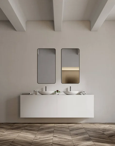 White sink vanity unit in a white bathroom, double — Stock Photo, Image