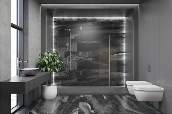 Интерьер серой современной ванной комнаты — стоковое фото