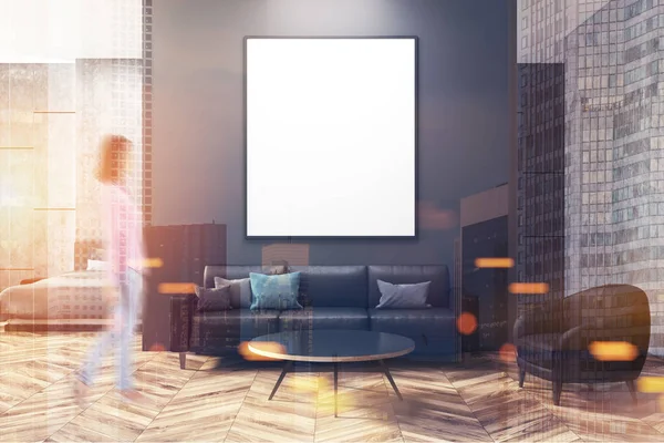 Dark gray and concrete living room, poster toned — Stock Photo, Image