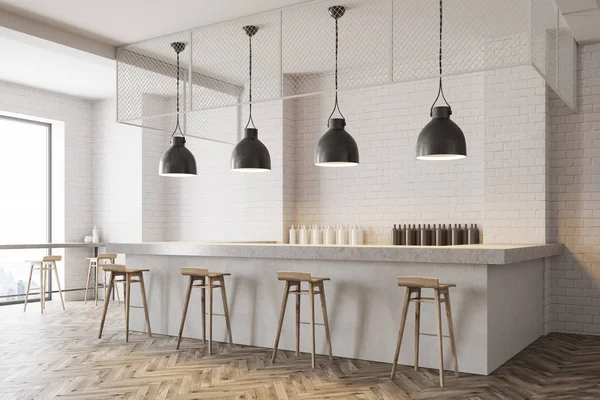 Blanco bar de la pared y café, vista lateral — Foto de Stock
