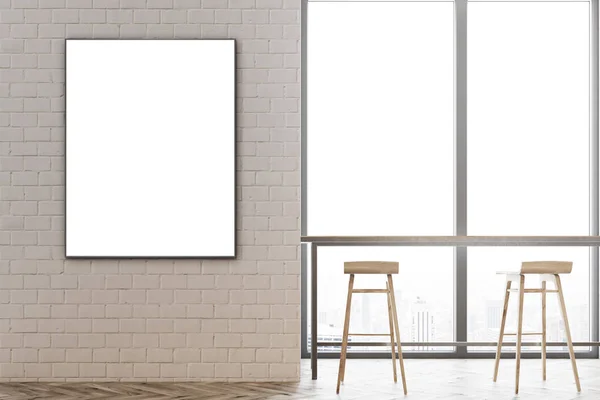 Biały cegła kolacji wnętrza, plakat na ścianie — Zdjęcie stockowe