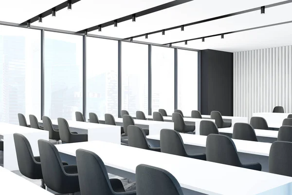 Loft sala de conferencias esquina, mesas blancas — Foto de Stock