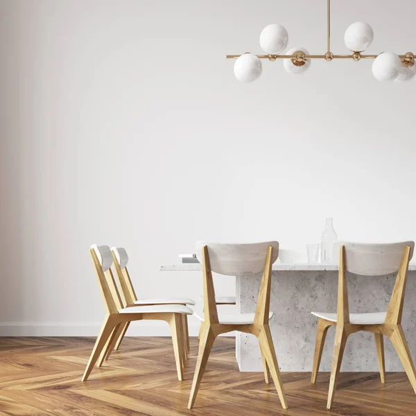 White dining table with design chairs close up — Stock Photo, Image