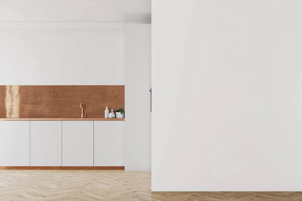 Functional white and brown kitchen, wall — Stock Photo, Image